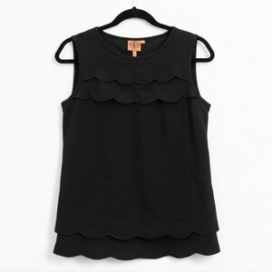 Tory Burch Black Scalloped Sleeveless Blouse Designer Work Office Top Size 2
